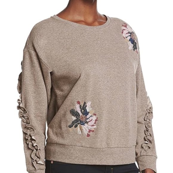 VINTAGE AMERICA BLUES Ruffles Cropped Embroidered Beaded Marled Top M - Picture 2 of 11